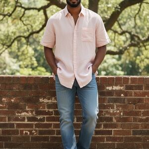 Saks Fifth Avenue Light Pink Linen Mens Size Medium Button Down